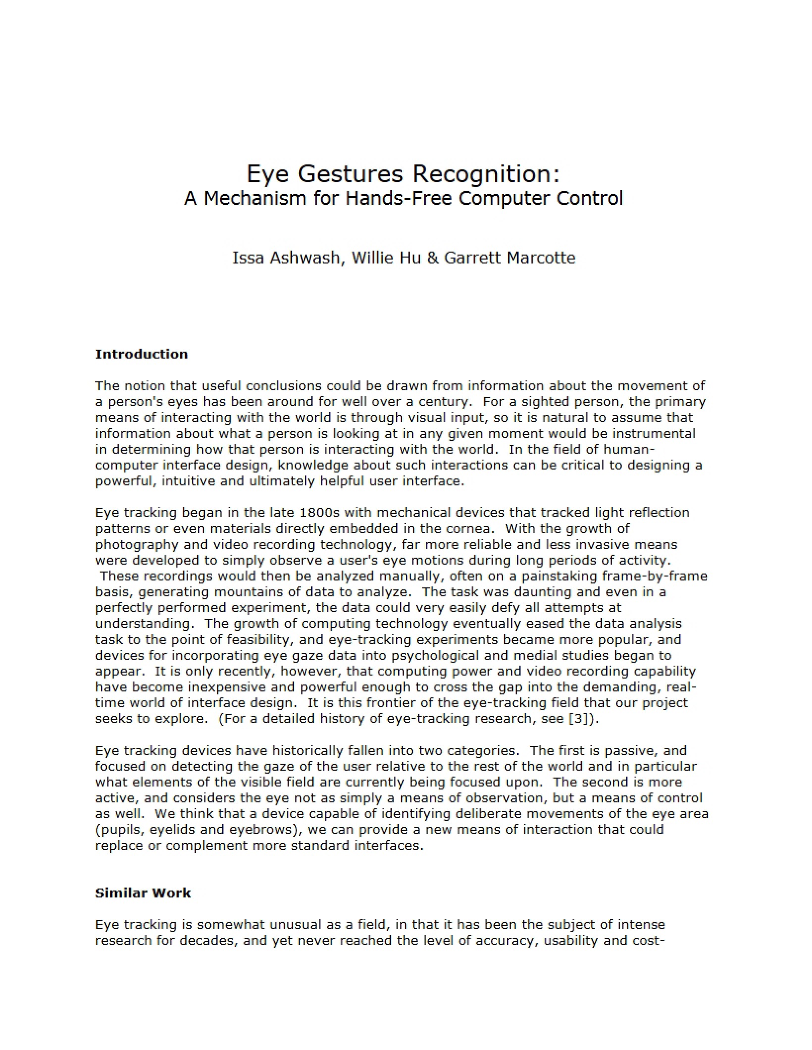 Recognizing Eye Gestures
