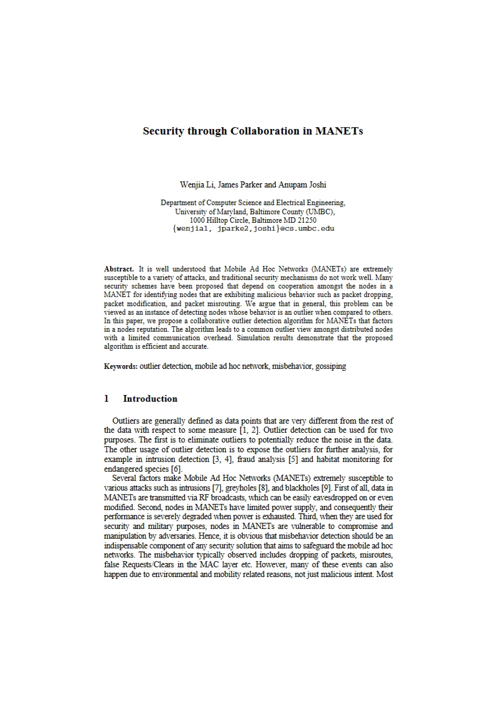 MANETs Security through Collaboration