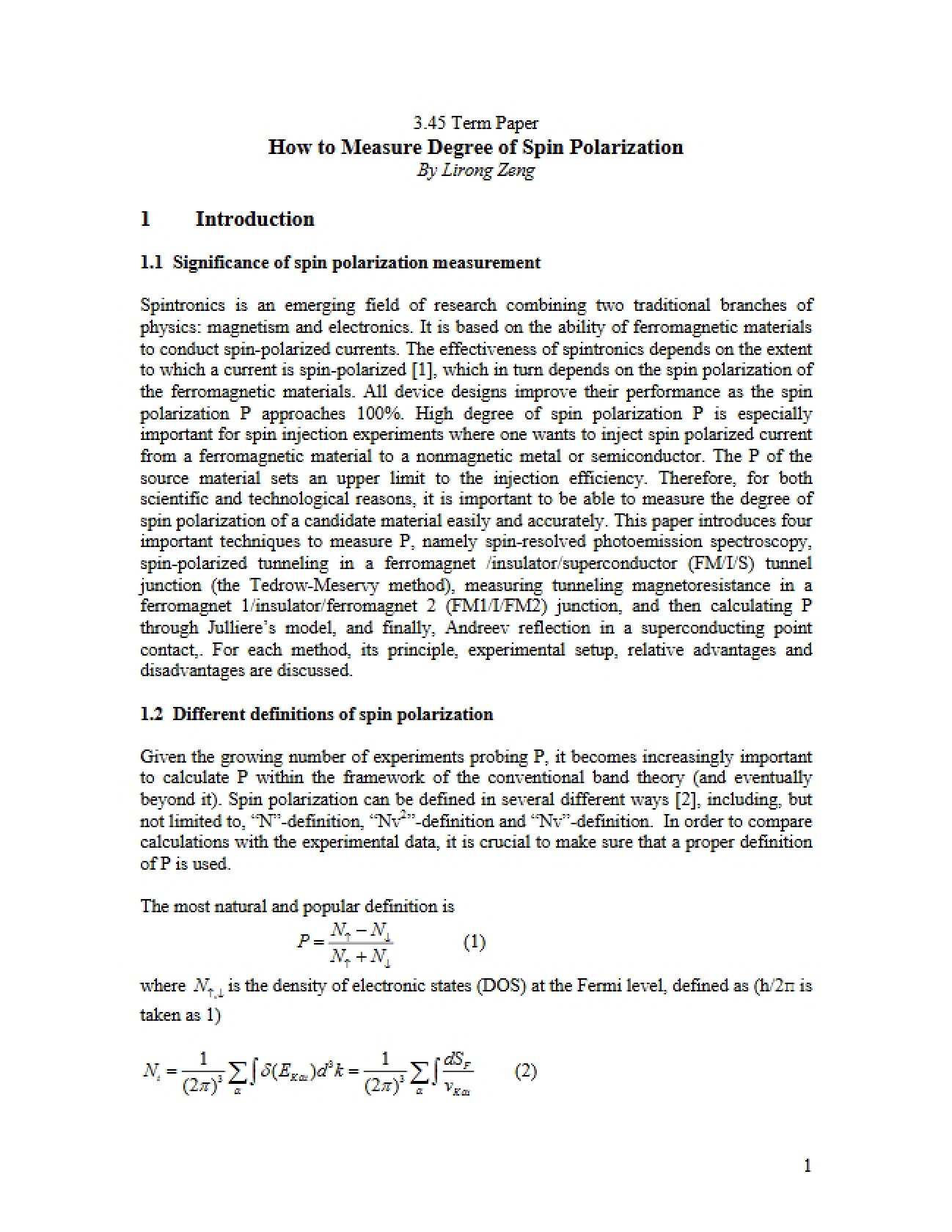 Spin Polarization Measurement Techniques
