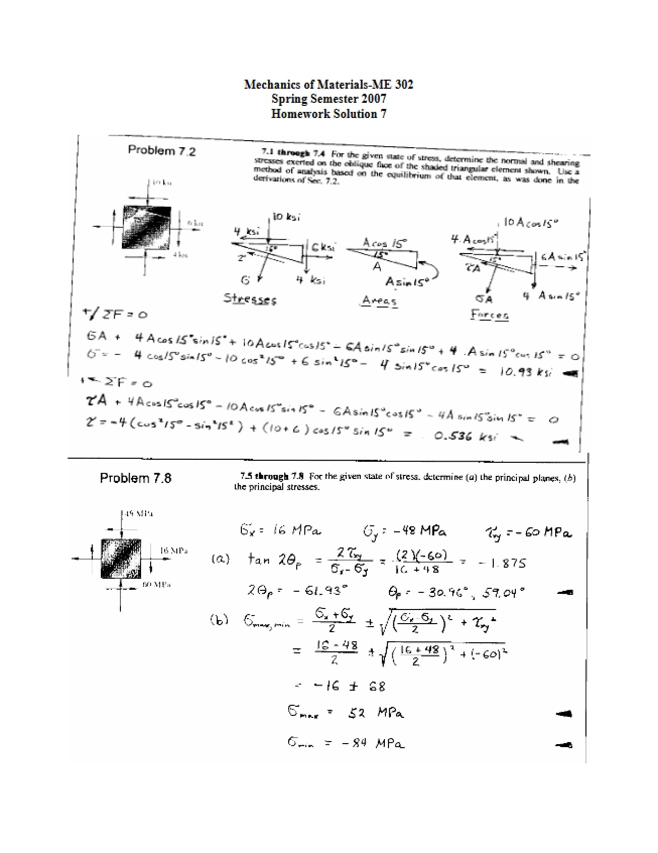Homework 7 Mechanics of Materials