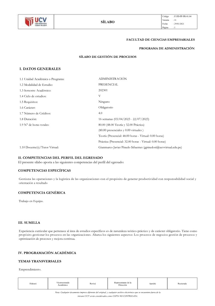 ADM101 Process Management Syllabus
