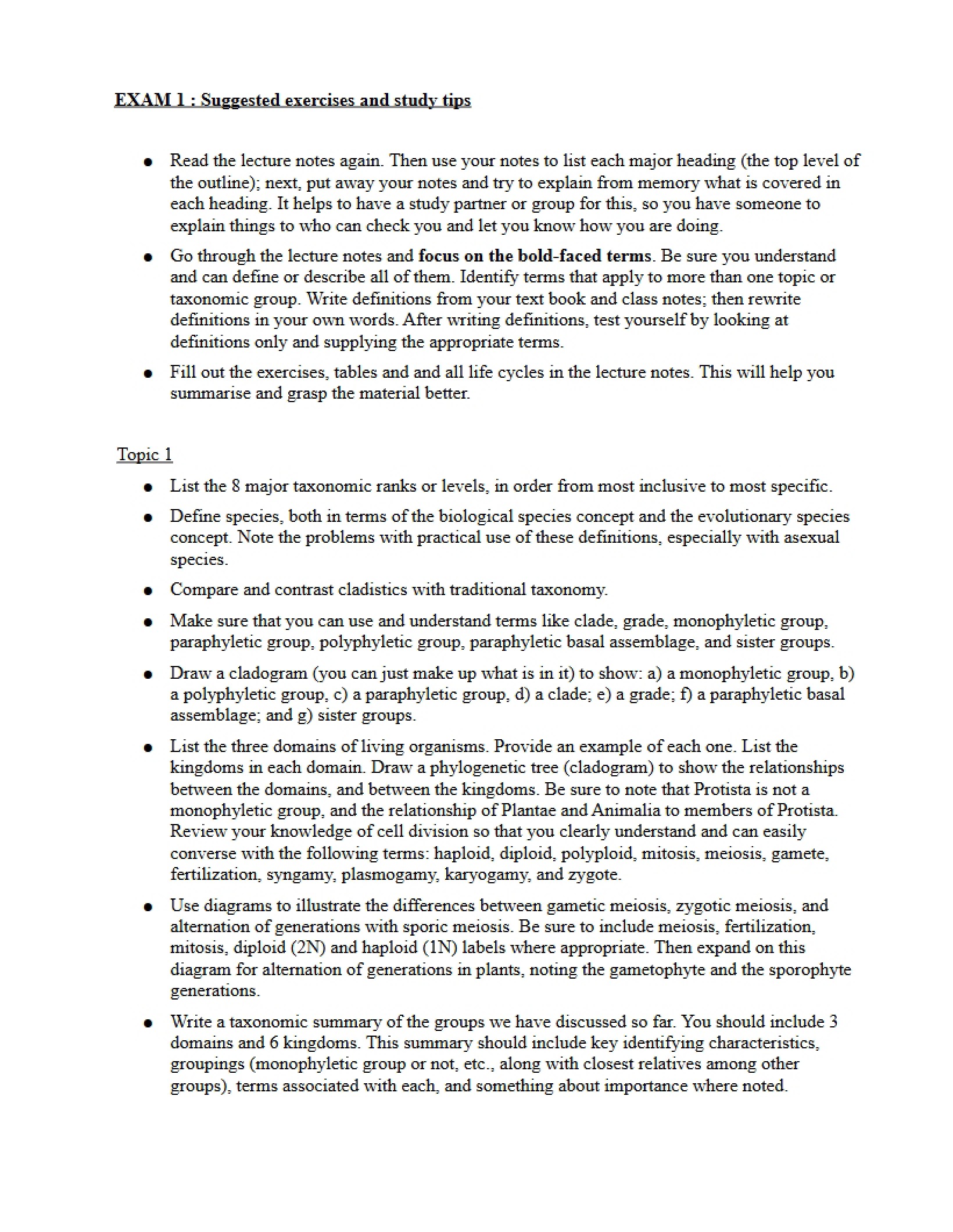 Exam One Review Guide
