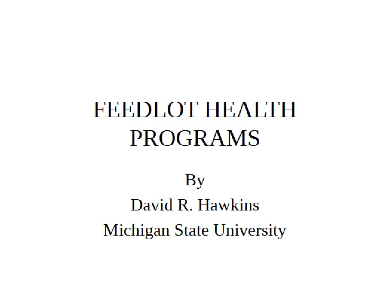 Health Programs for Feedlots