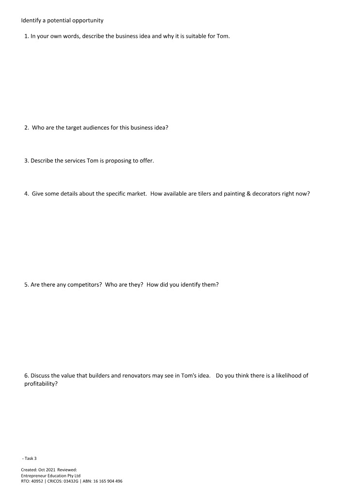 Business Opportunity Identification