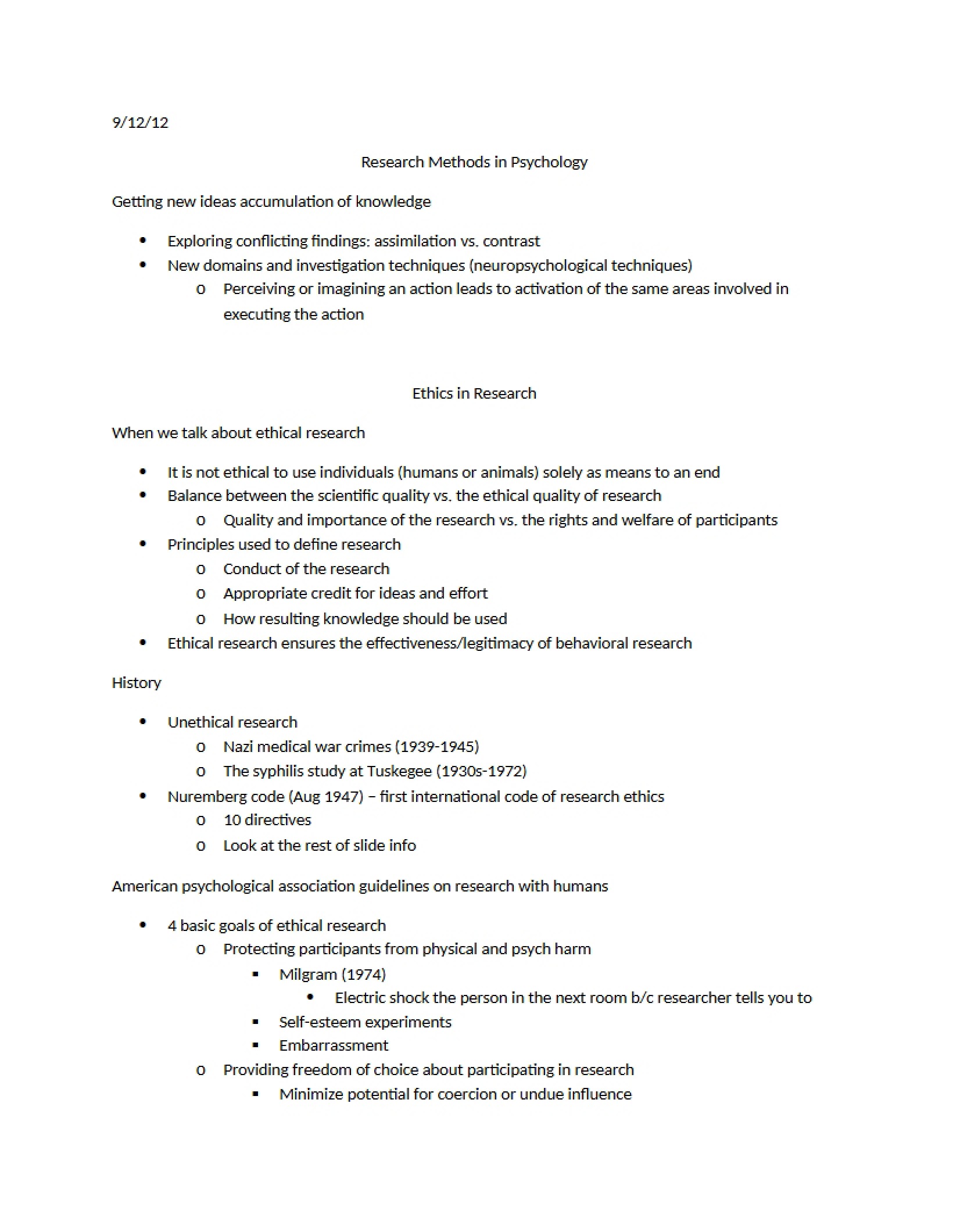 Methods for Psychological Research