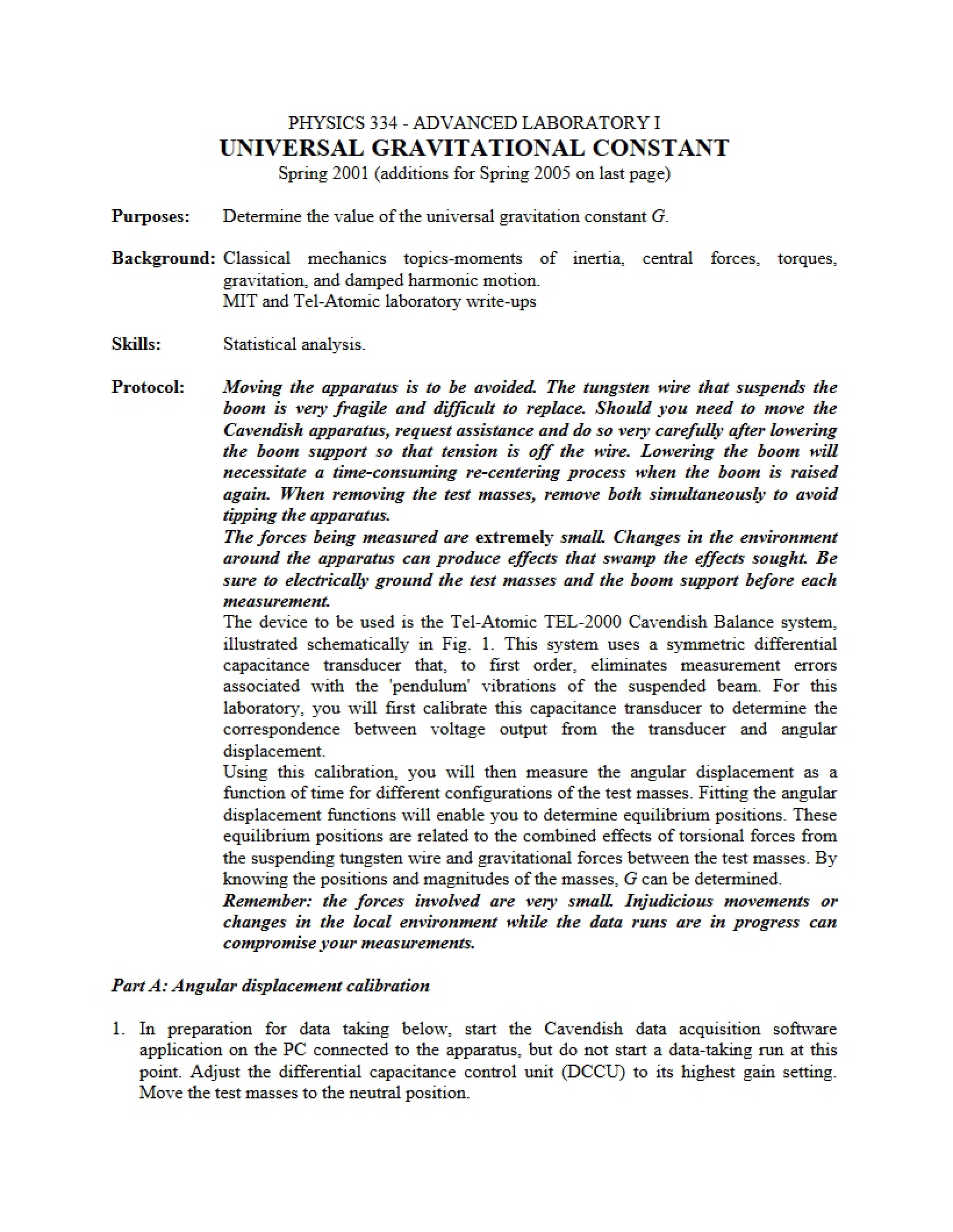 Universal Gravitational Constant - Advanced Laboratory 1