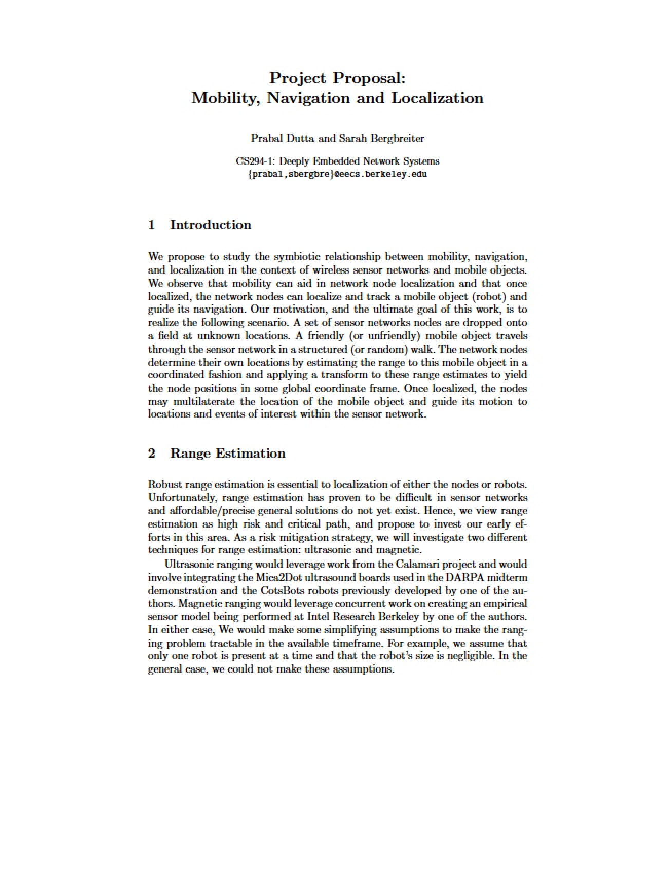 Mobility, Navigation, and Localization Project Proposal
