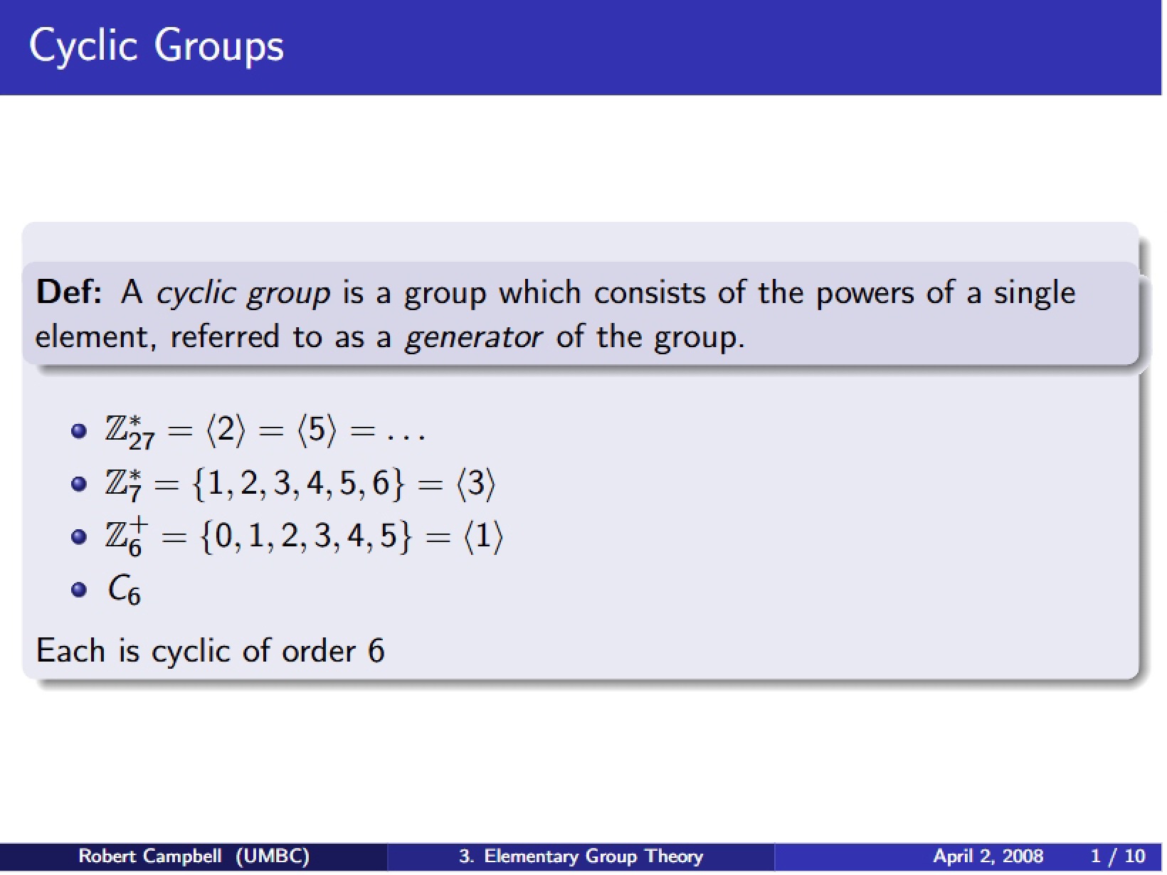 Groups Cyclic