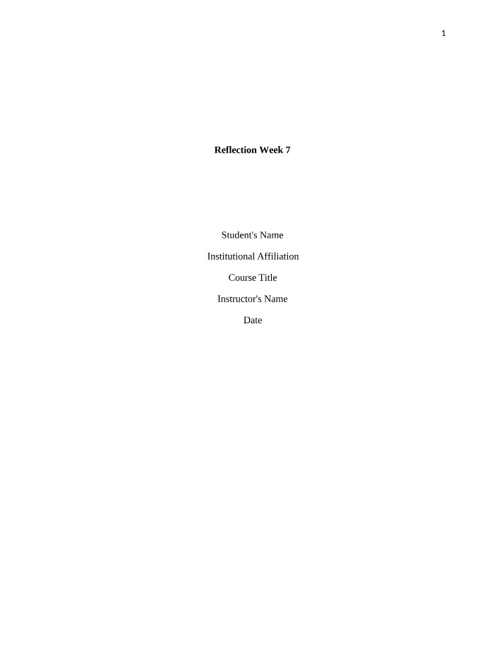 Week 7 Reflection