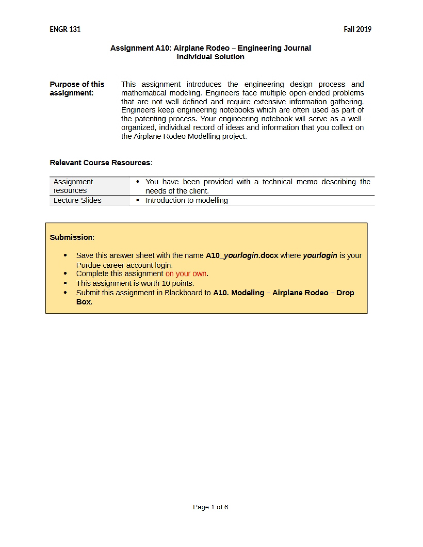 Engineering Journal Airplane Rodeo (A10)