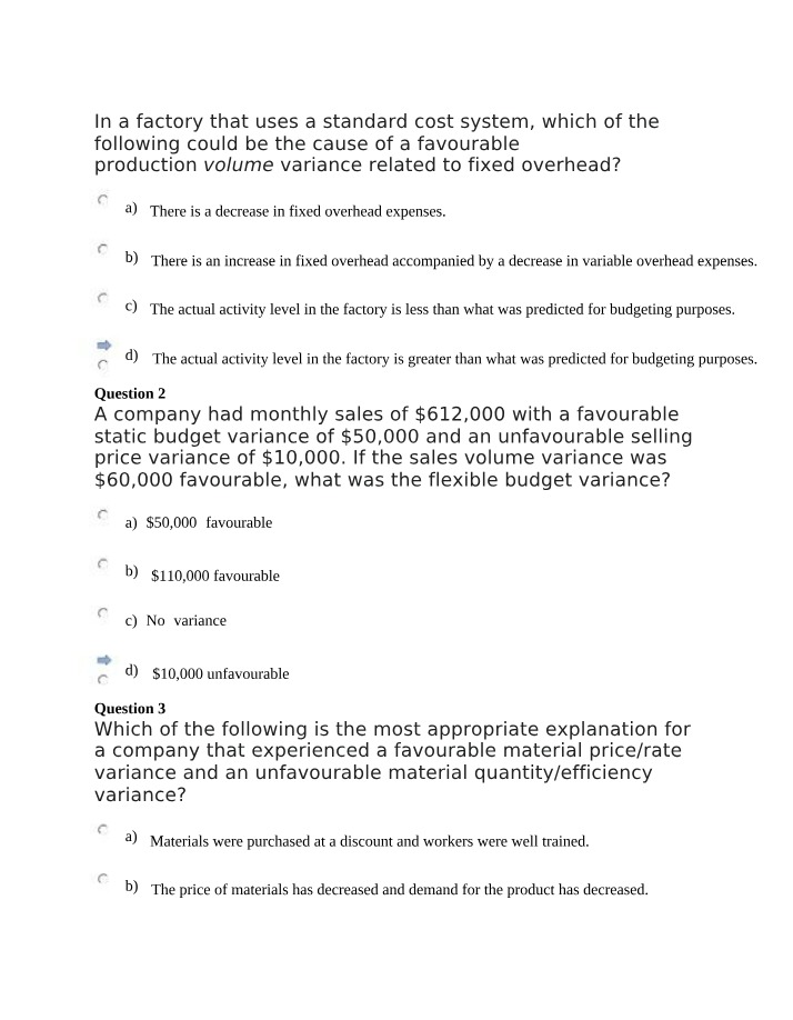 Causes of Variance in Standard Production Volume