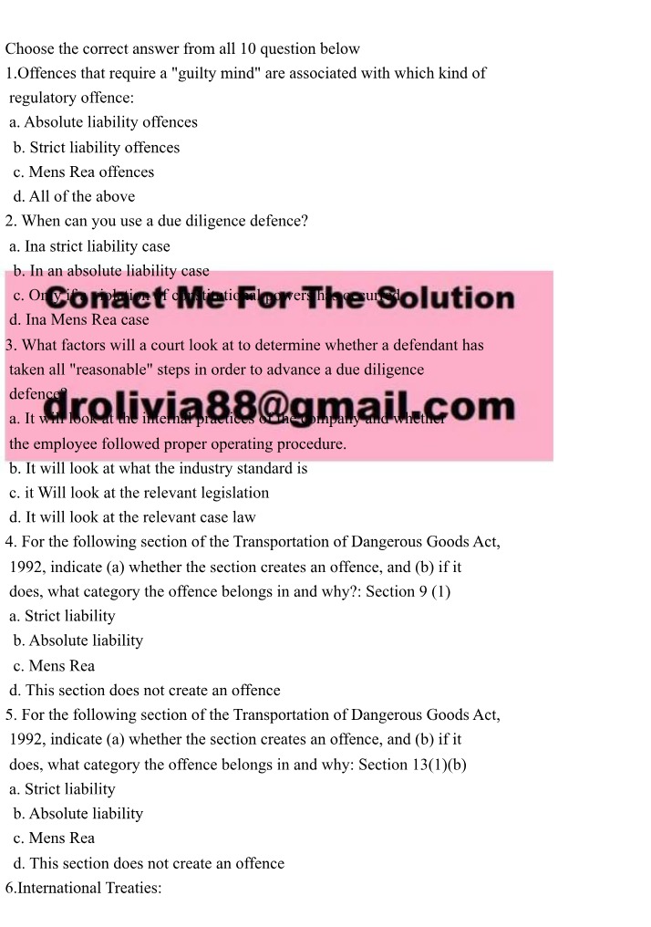 Regulatory Offences - Guilty Mind and Due Diligence