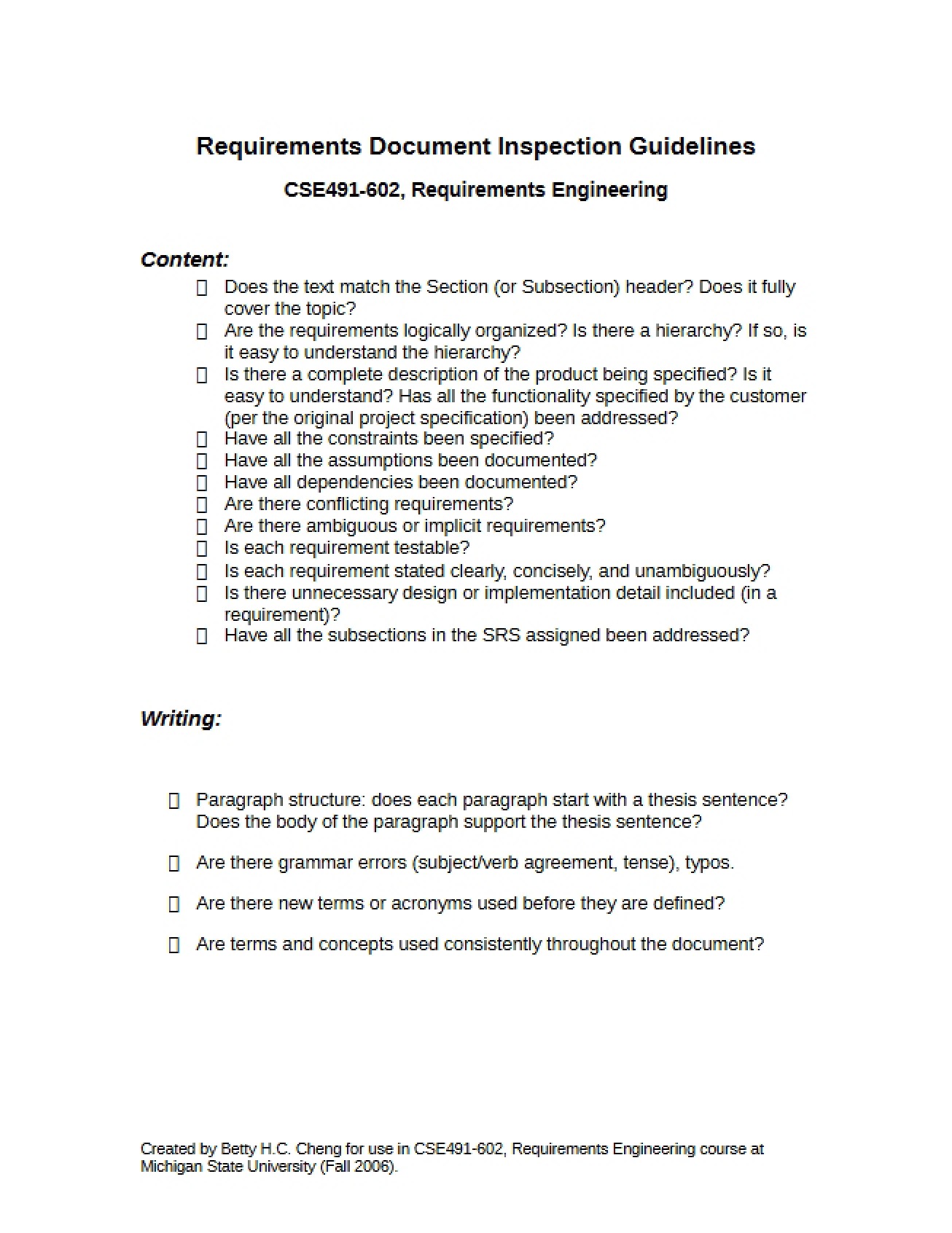 Guidelines for Requirement Doc Inspection