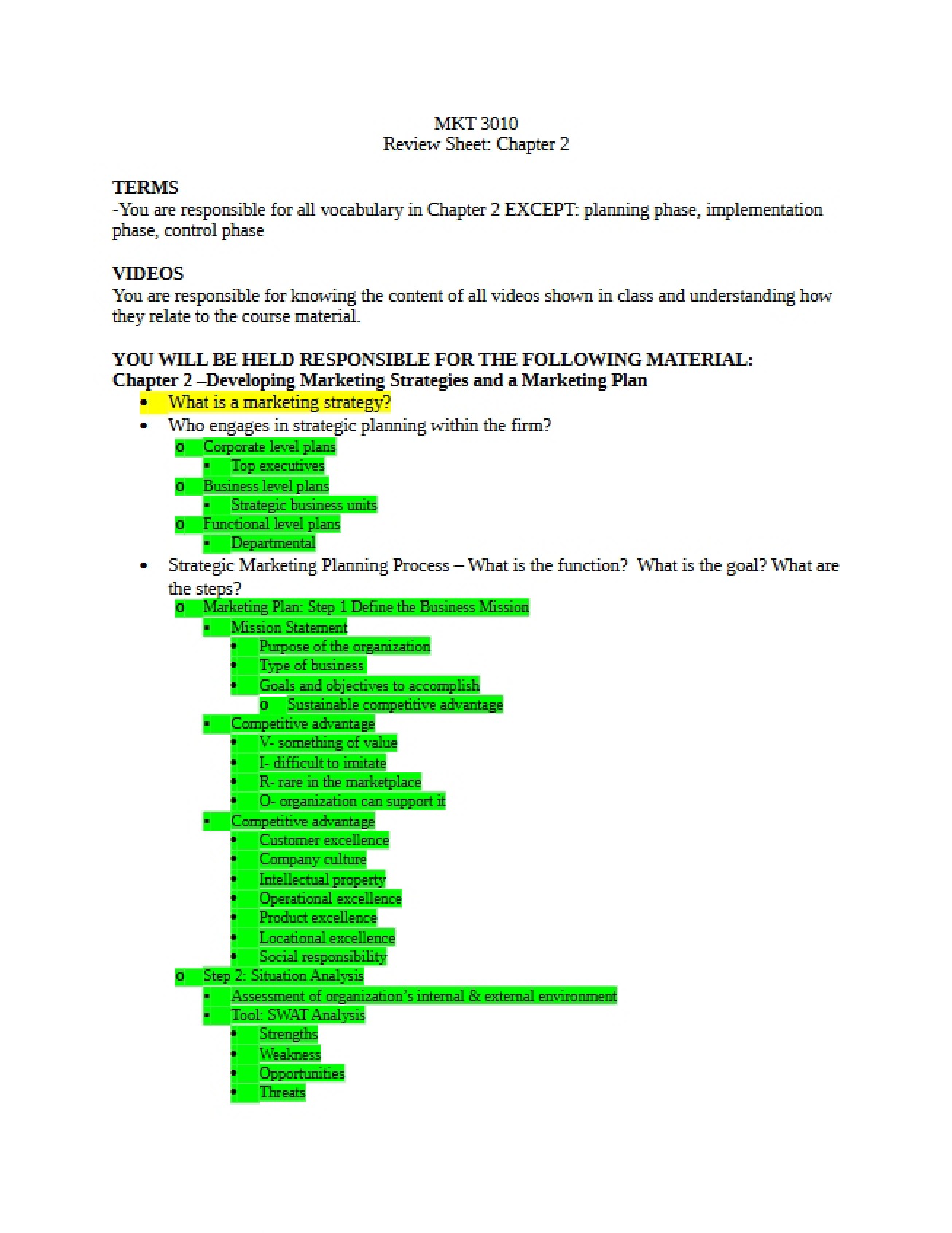 Chapter 2 Review Sheet (Part 1)