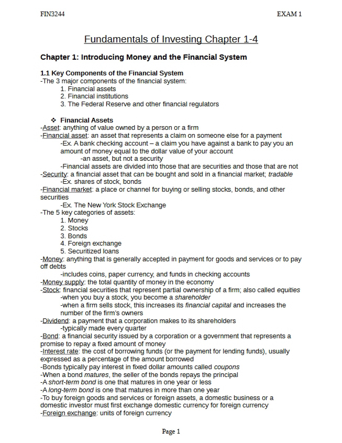 Investing Fundamentals from Chapters One through Four