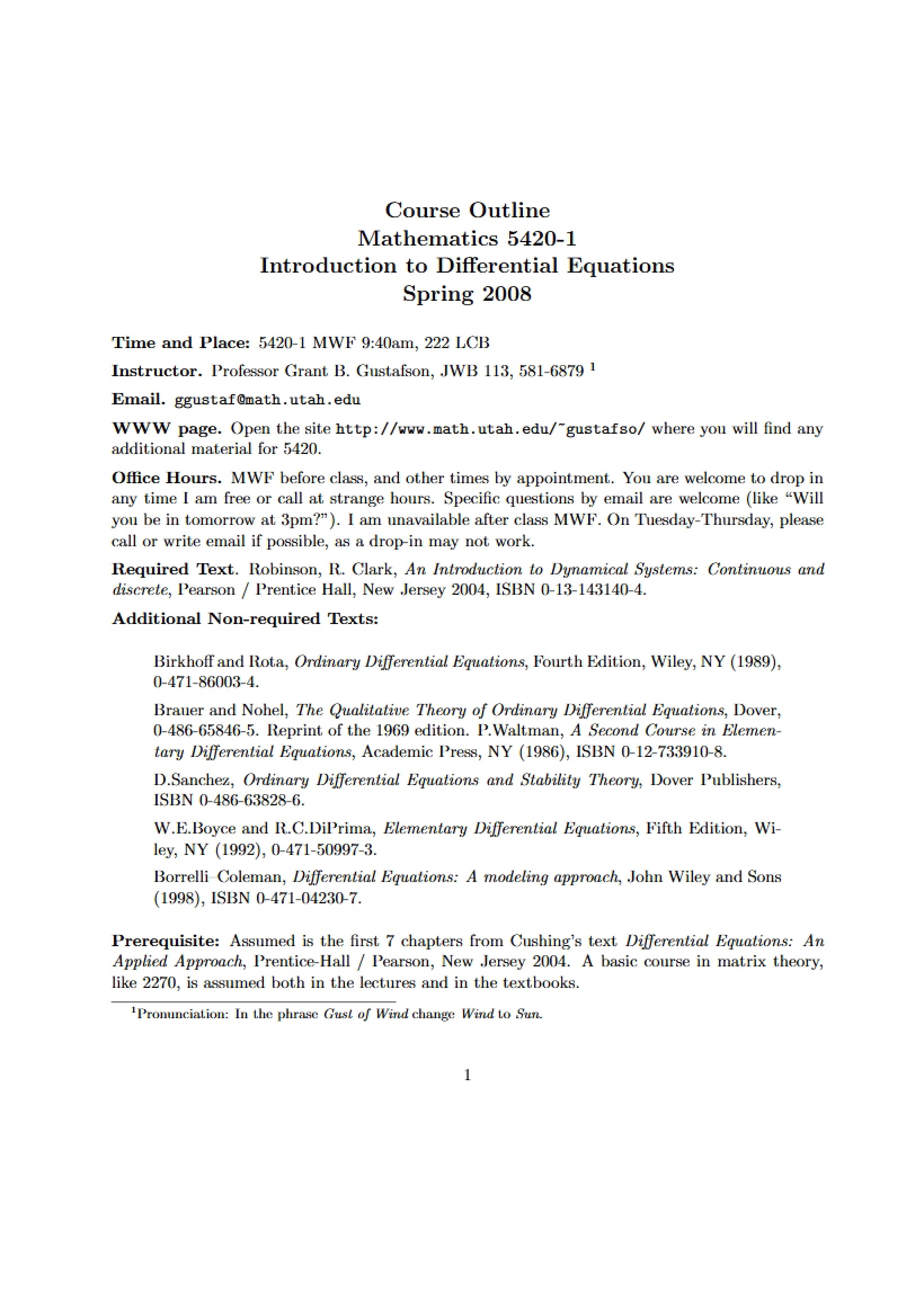 Syllabus for Dynamical Systems Course
