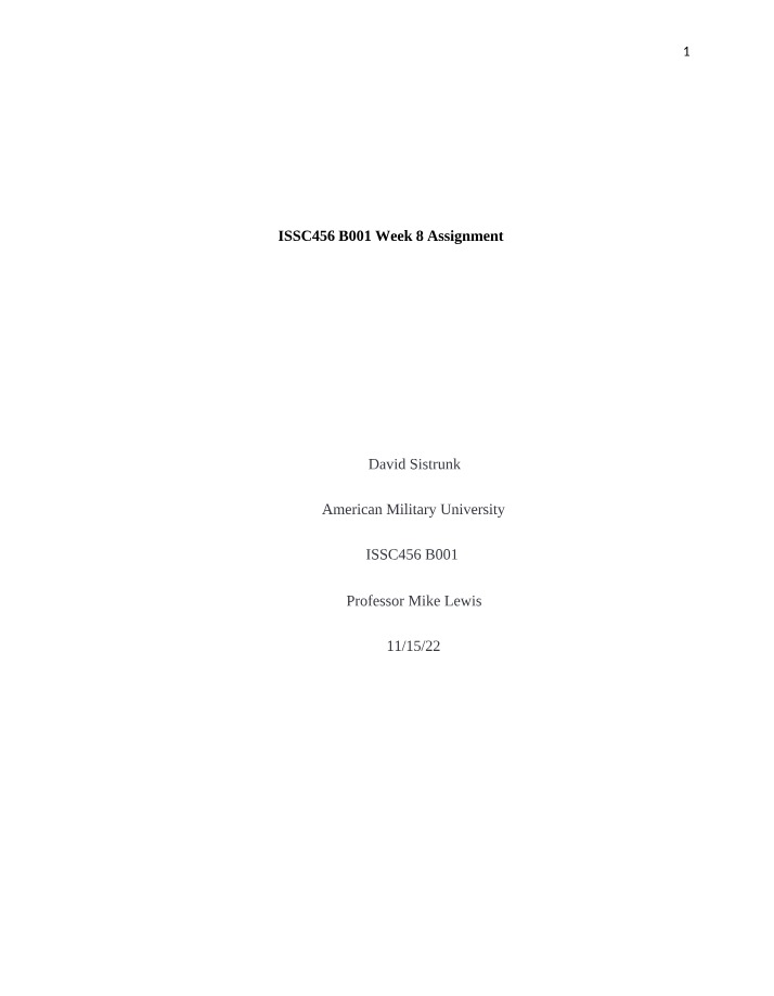 Week 8 Assignment - ISSC456 B001