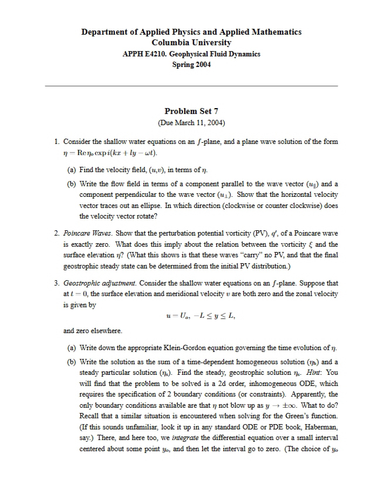 Shallow Water Equations Consideration
