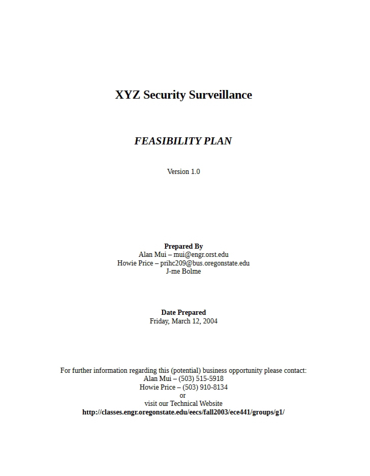 Plan for Feasibility