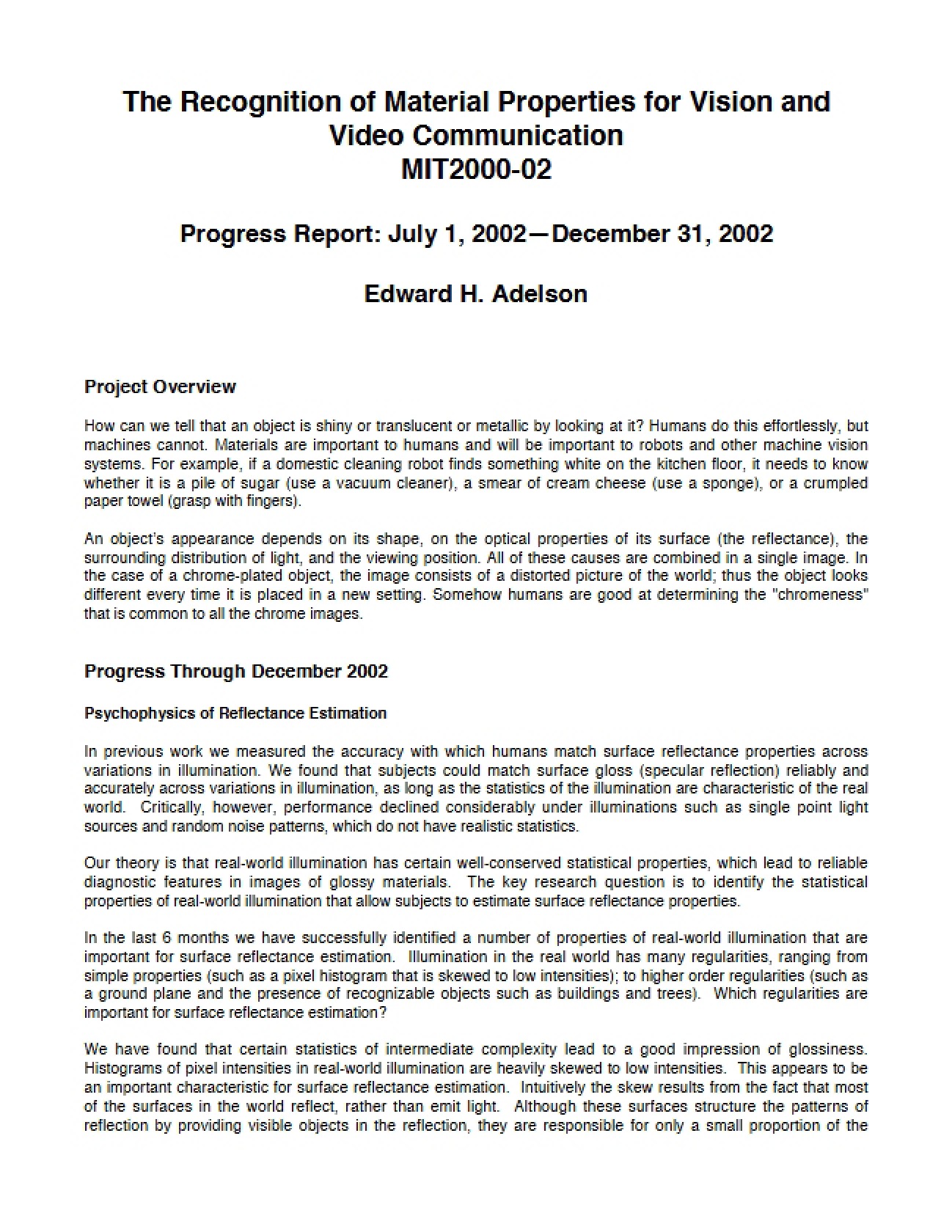 Material Property Recognition for Video Communication and Vision
