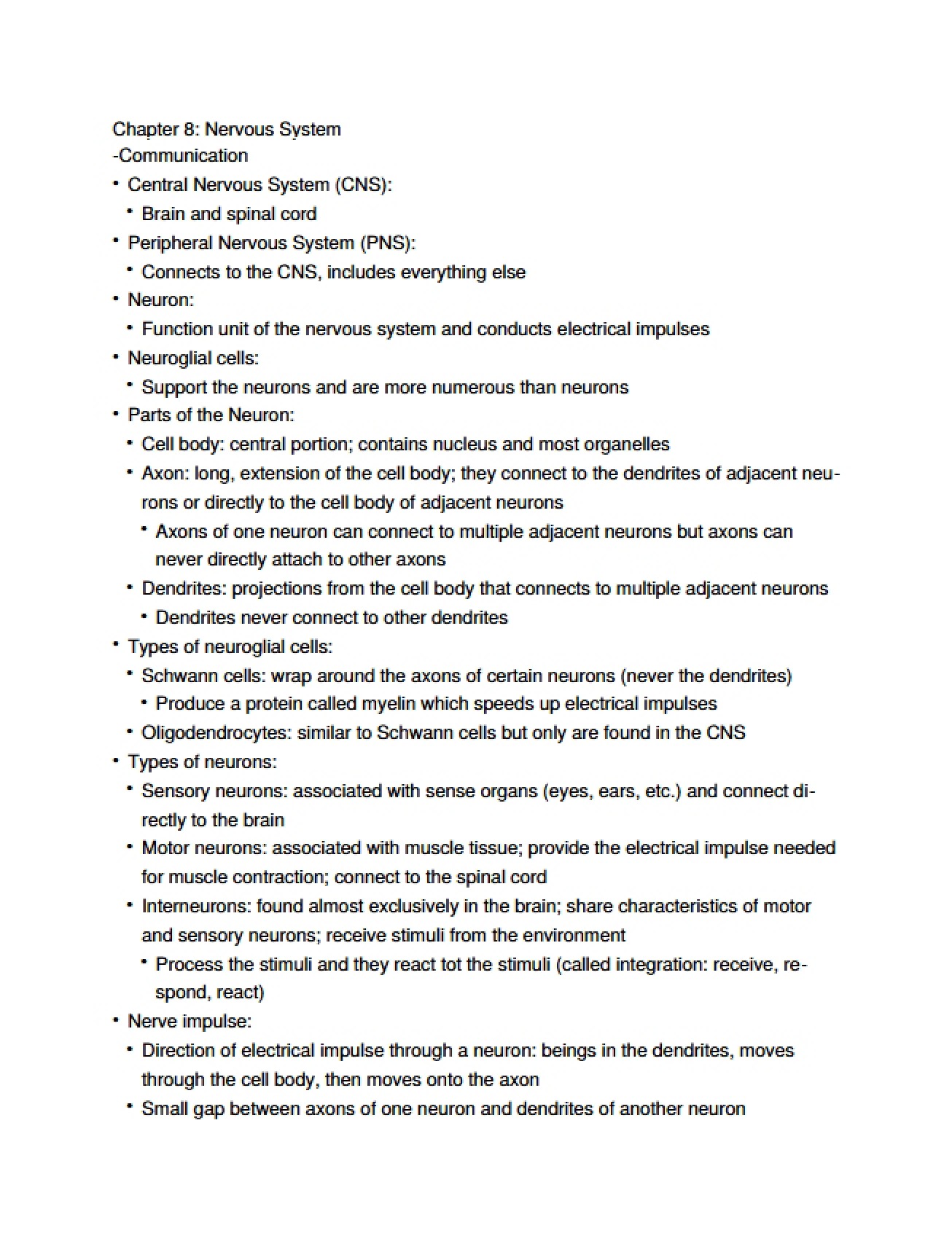 Nervous System Chapter 8