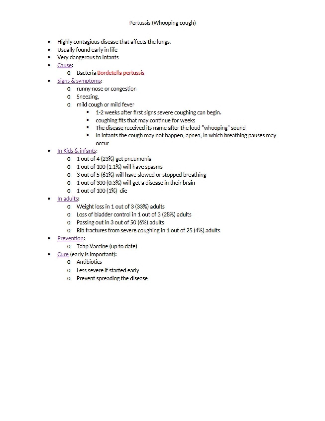 Pertussis Infection