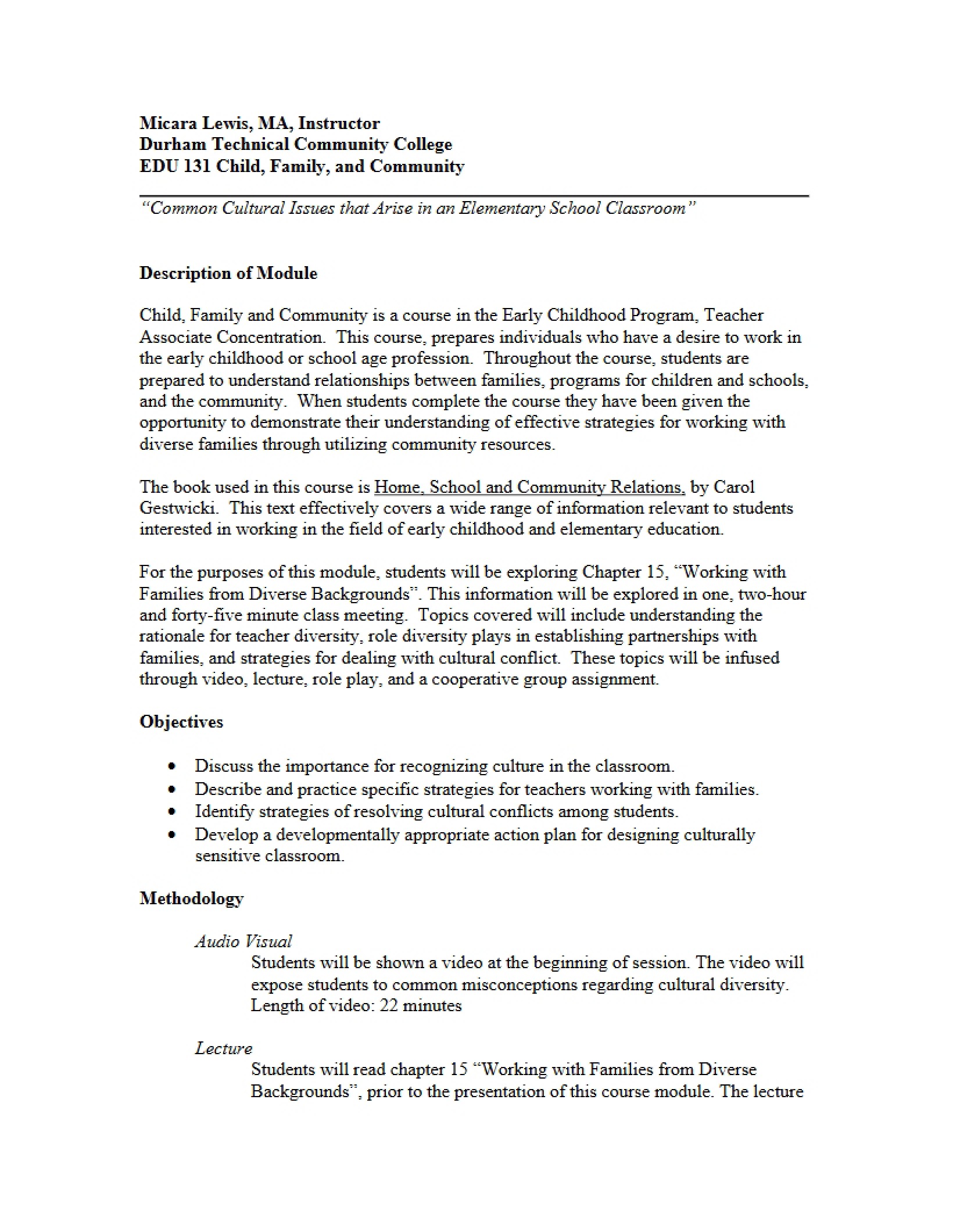 Elementary Classrooms Common Cultural Issues Module