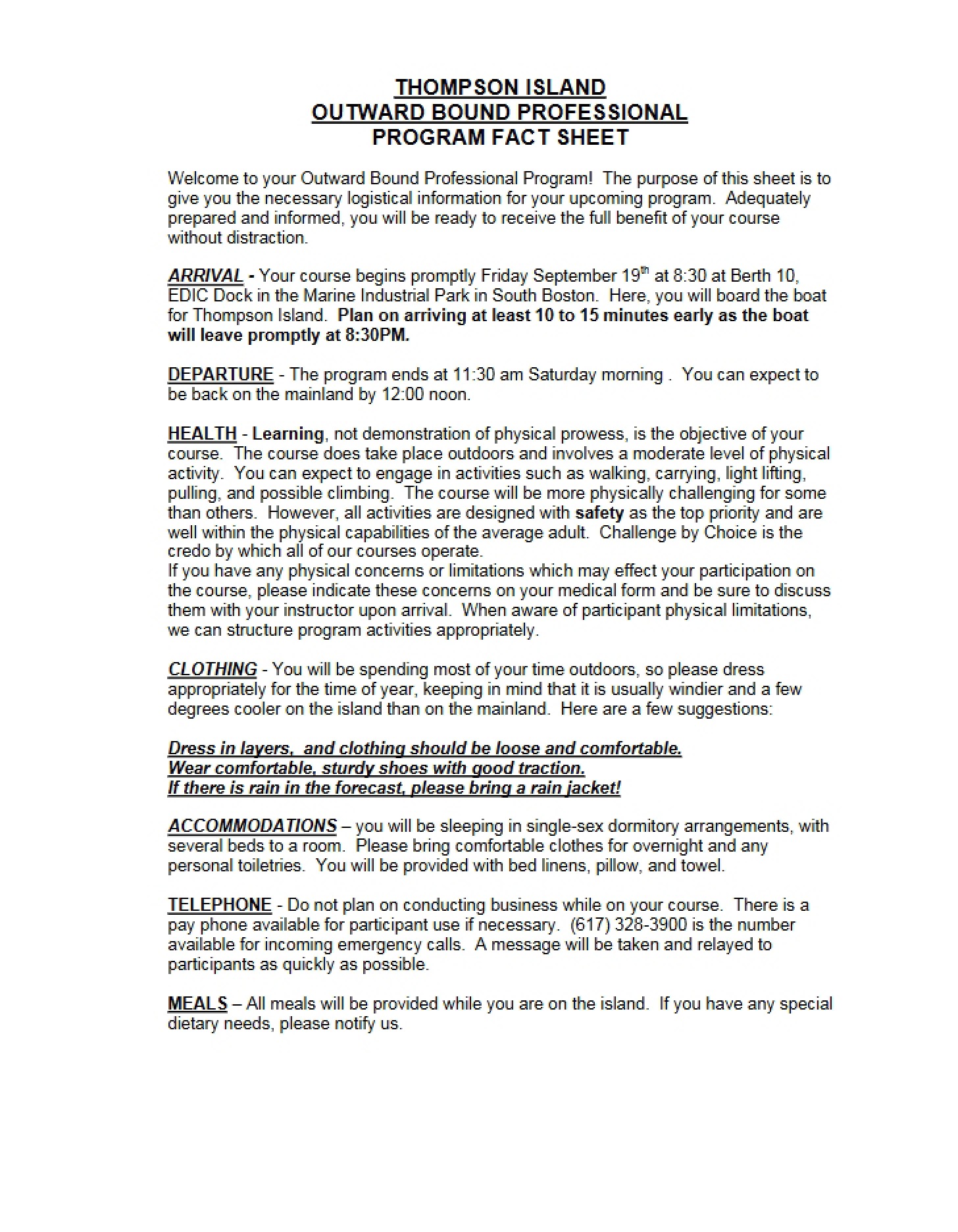 Fact Sheet for Program