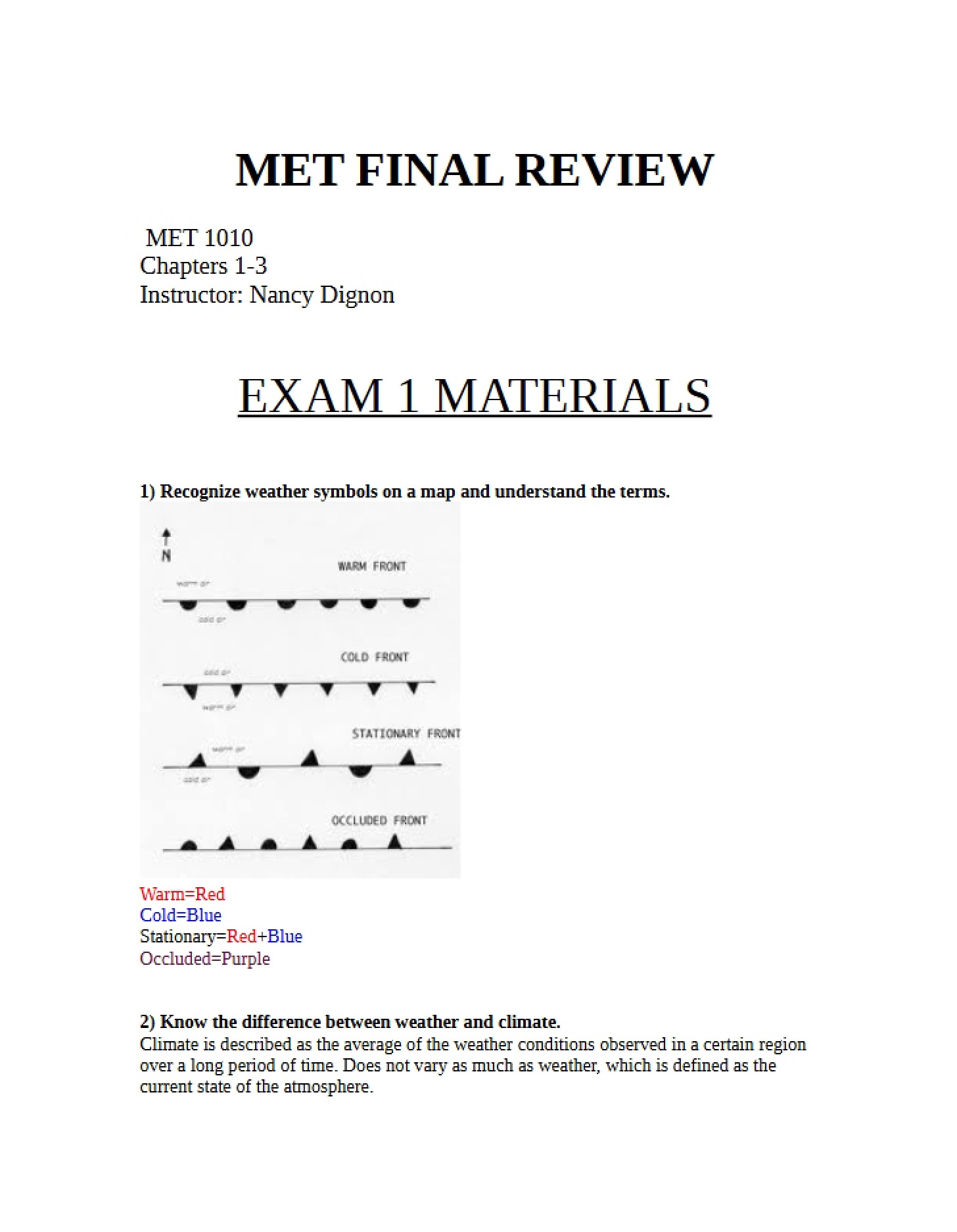 Review for Meteorology Final