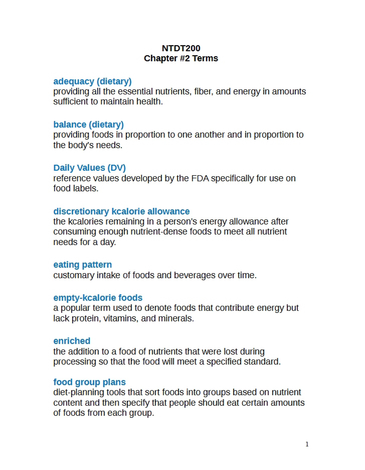 Terms for Chapter 2