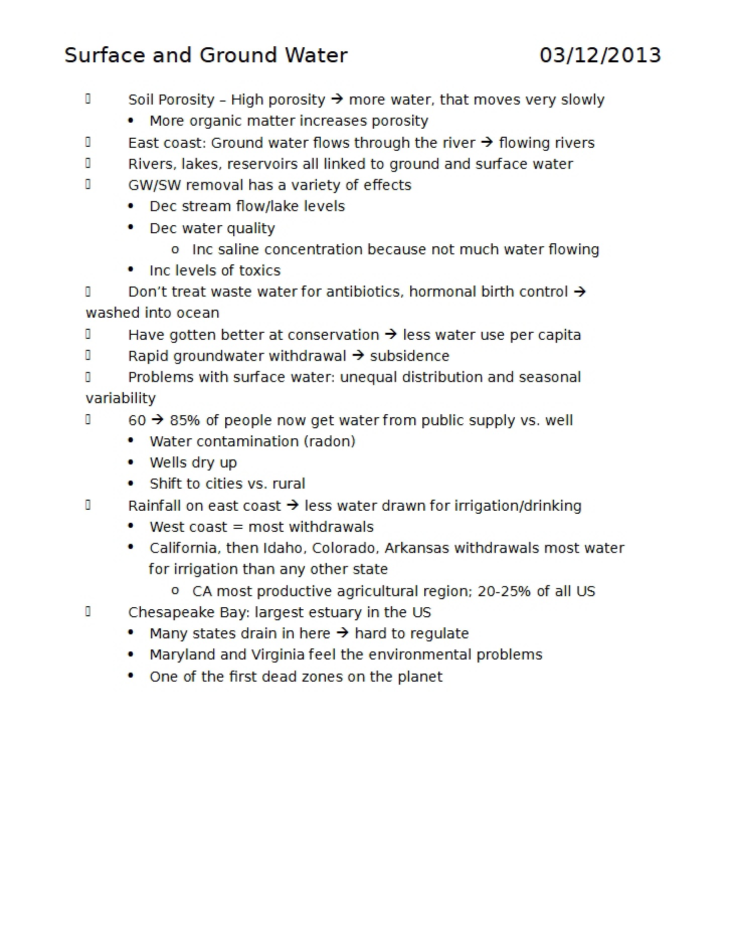 Ground and Surface Water (Lecture 13)