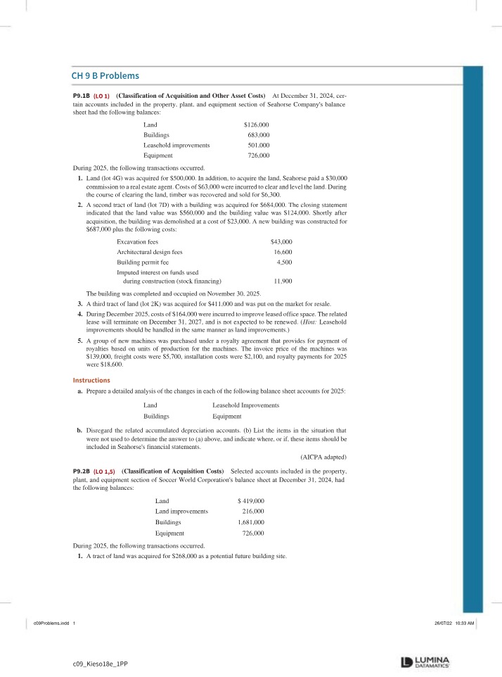 Seahorse - Analysis of Acquisition and Other Asset Costs
