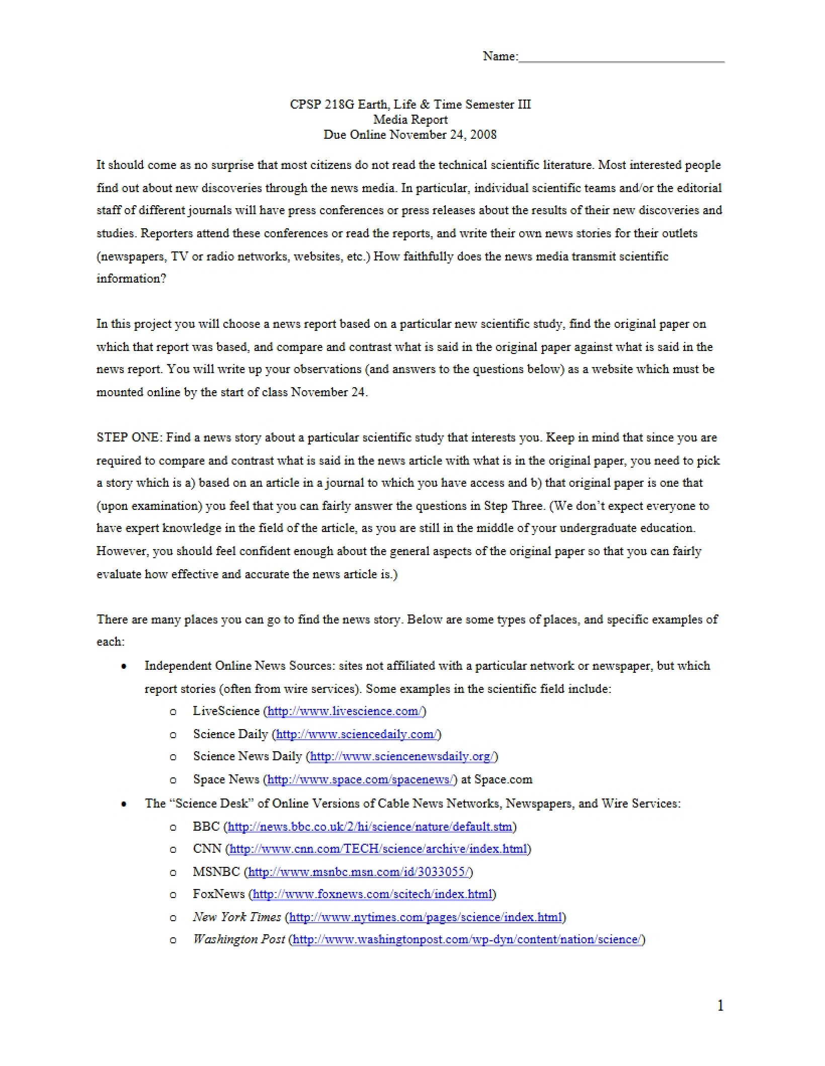 Report on Media