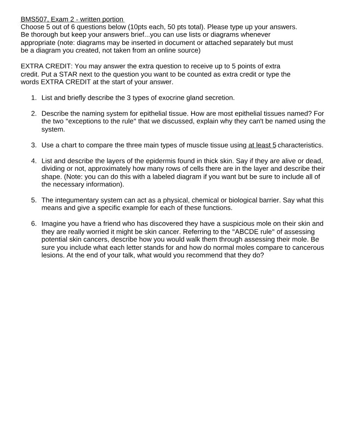 Written portion of BMS507 Exam 2