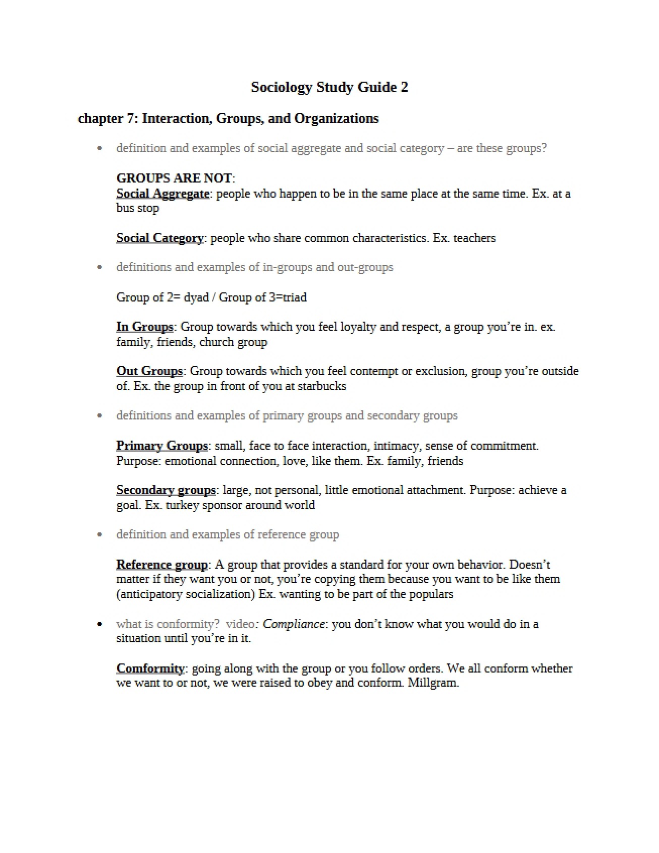 Second Sociology Study Guide