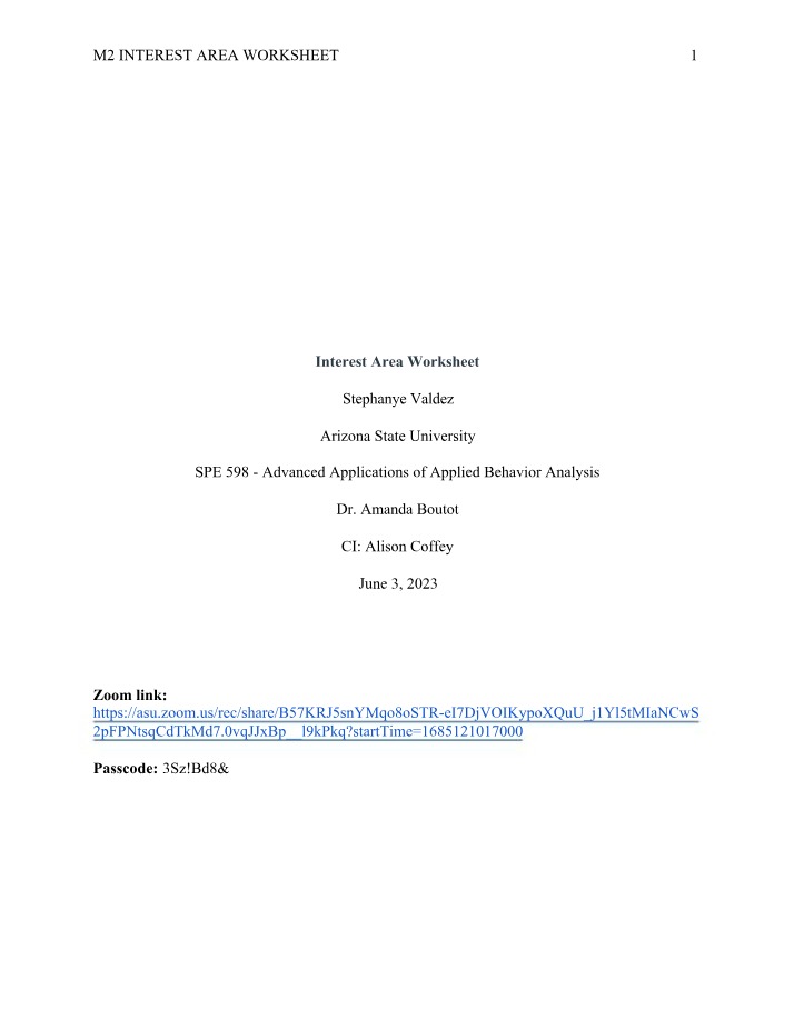 Interest Area Worksheet - M2