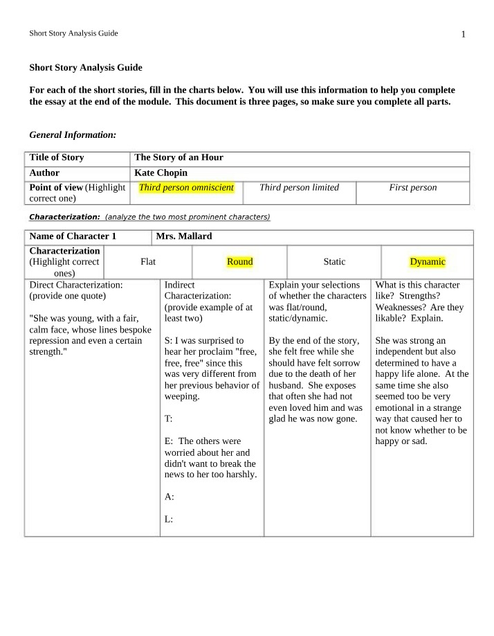 Characterization and Themes in The Story of an Hour