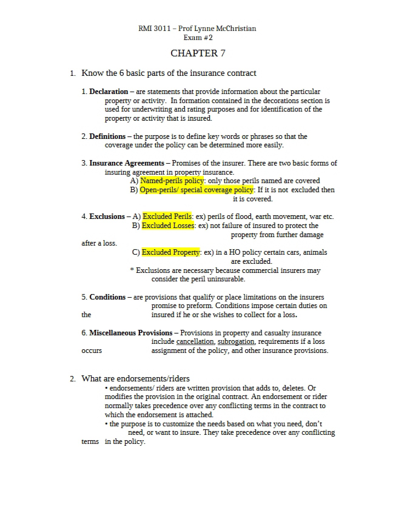 Second Insurance Exam