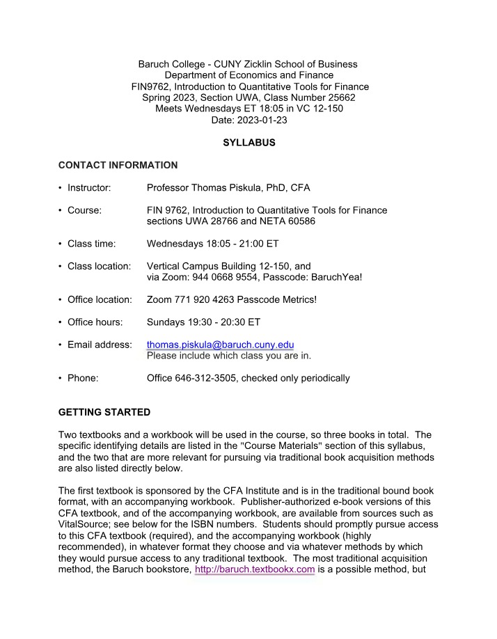FIN9762 - Quantitative Tools for Finance