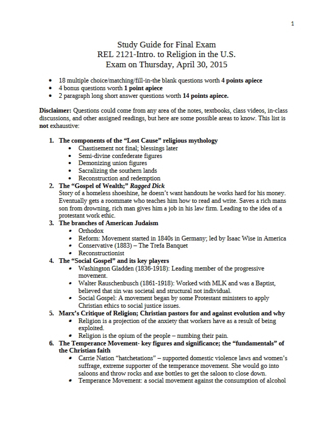 Course Final Examination