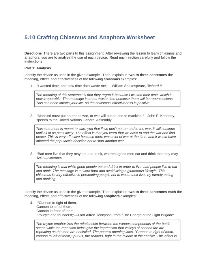 Worksheet - Chiasmus and Anaphora