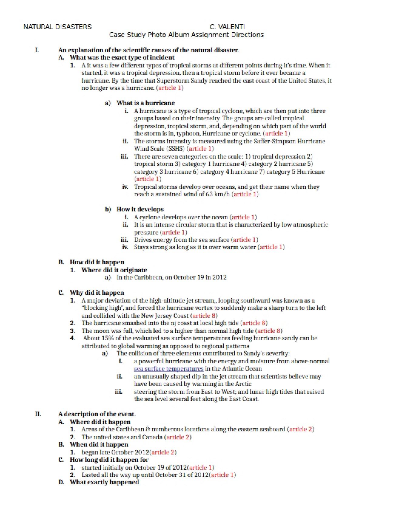 Outline for Natural Disasters Paper
