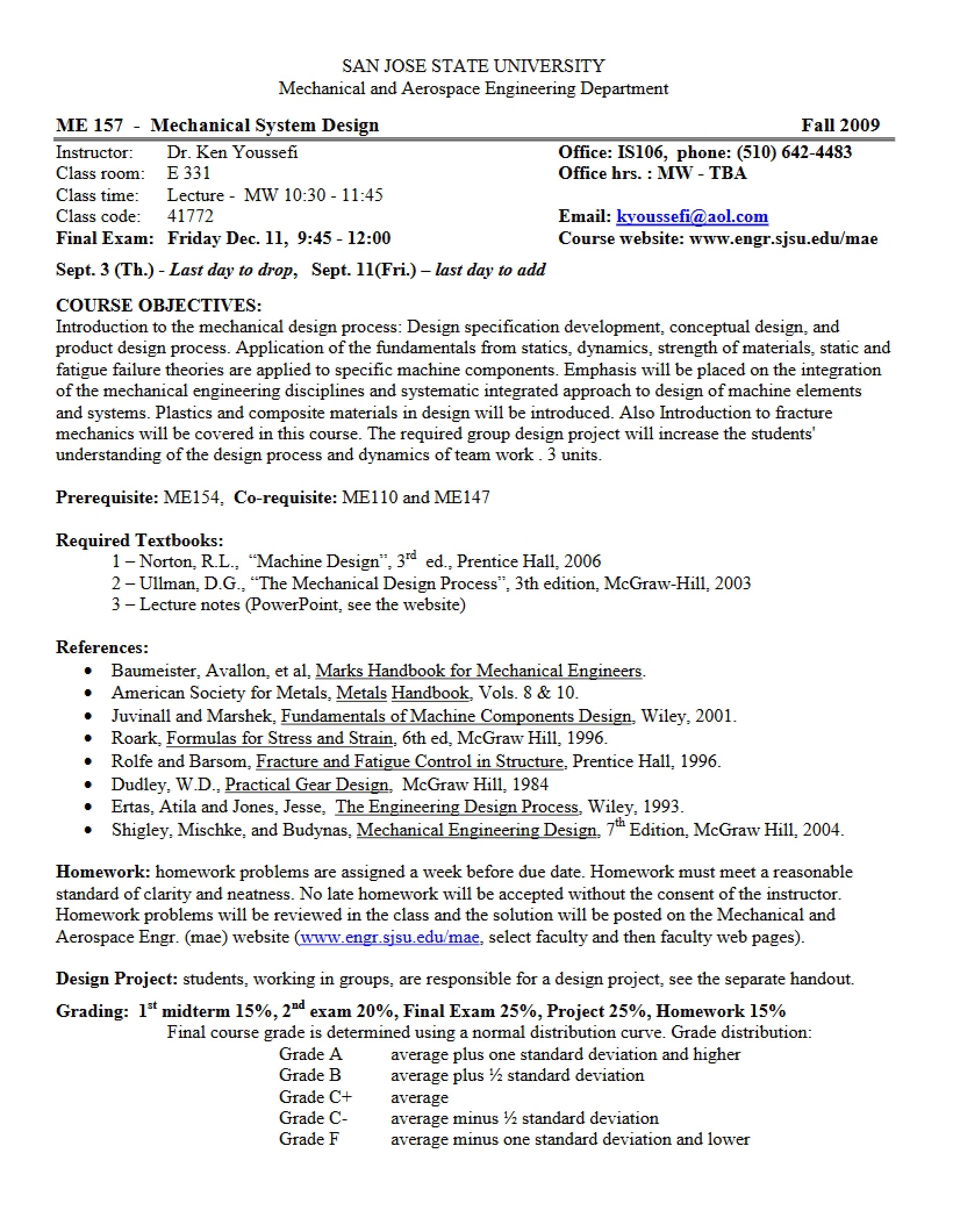 Mechanical System Design Syllabus