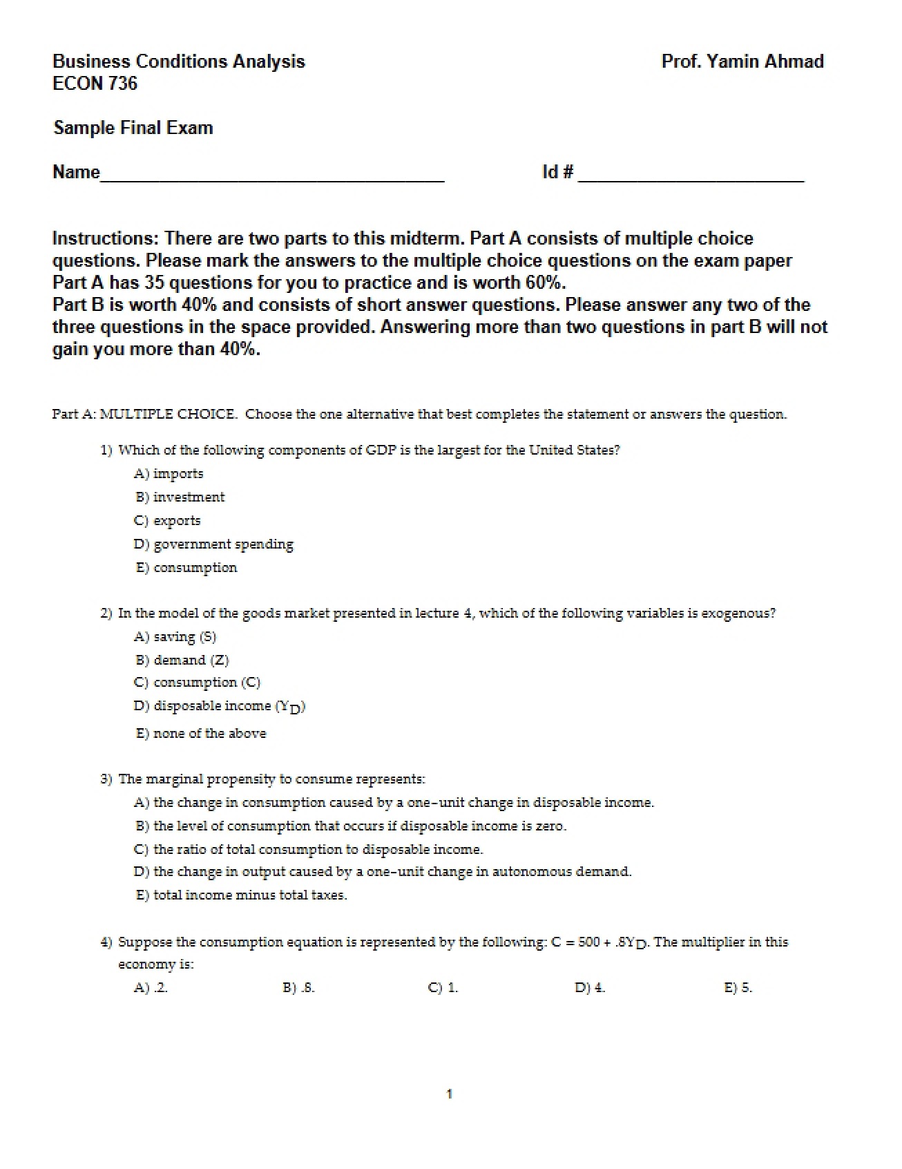 Examination (Final) - Business Conditions Analysis