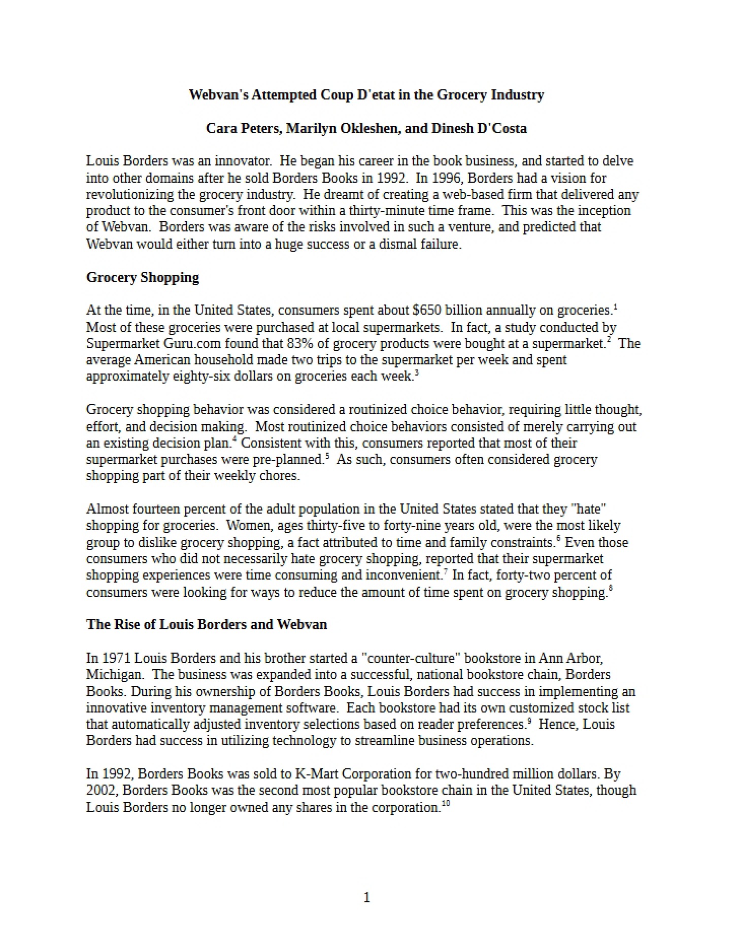 Grocery Industry and Webvan's Attempted Coup