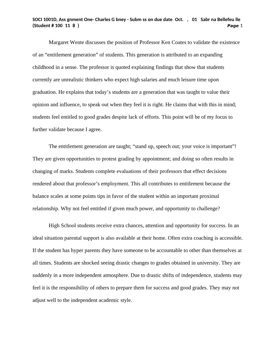 Assignment One (Charles Gibney) - SOCI 1001D