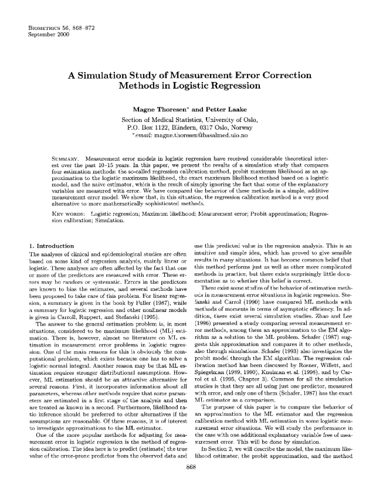 Measurement Error Correction in Logistic Regression Simulation Study