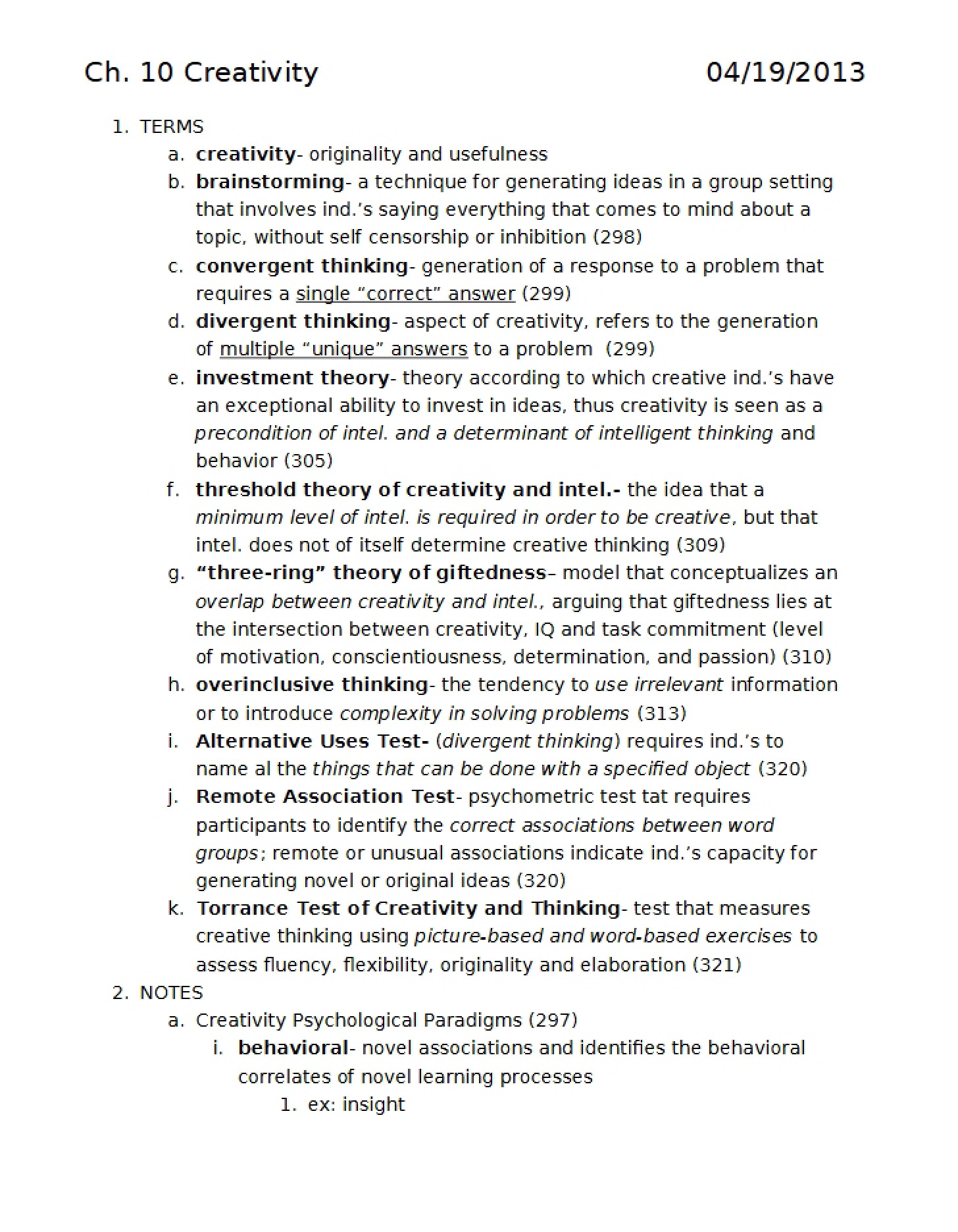 Creativity (Ch 10)