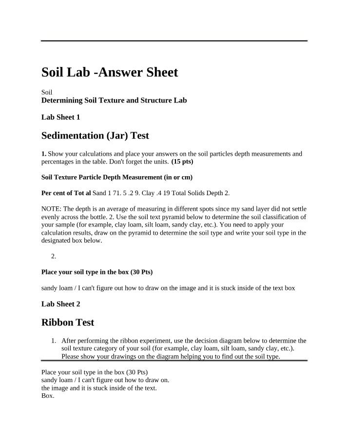 Answer Sheet - Soil Lab