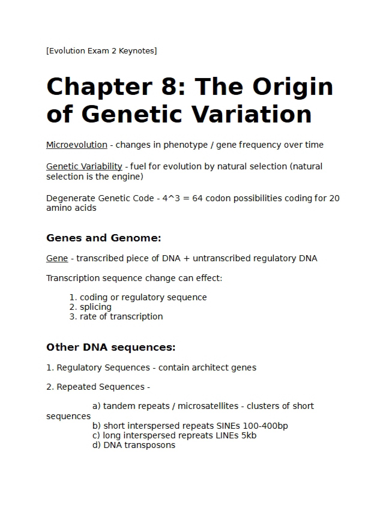 Genetic Variation Origins (Ch. 8)